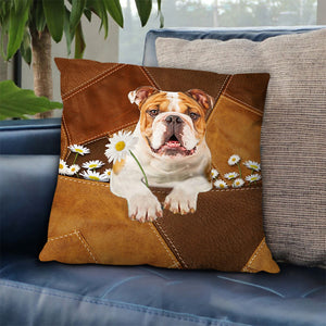 Bulldog Holding Daisy Pillow Case