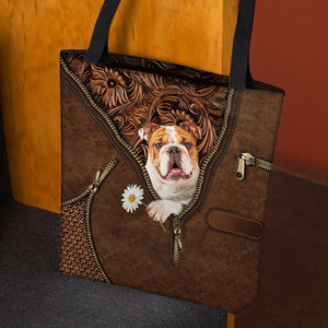 Bulldog Holding Daisy Tote Bag