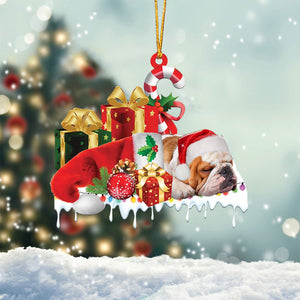 Bulldog Merry Christmas Hanging Ornament-0211