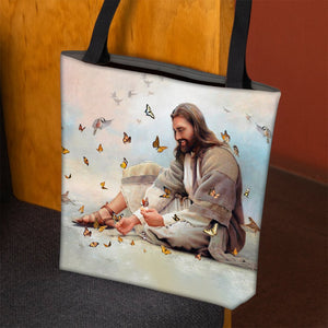 Jesus Surrounded By Butterflies Tote Bag