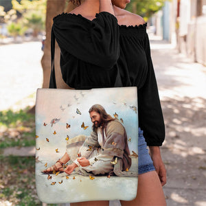 Jesus Surrounded By Butterflies Tote Bag
