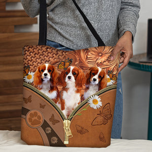 Cavalier King Charles Spaniel Daisy Flower And Butterfly Tote Bag