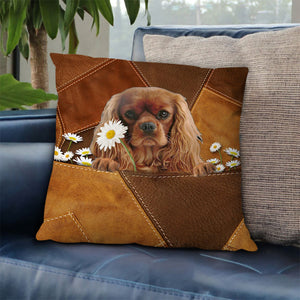 Cavalier King Charles Spaniel Holding Daisy Pillow Case