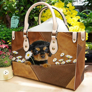 Cavalier King Charles Spaniel 2 Holding Daisy Leather Bag