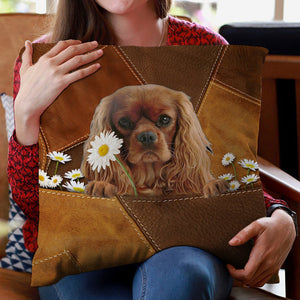 Cavalier King Charles Spaniel Holding Daisy Pillow Case