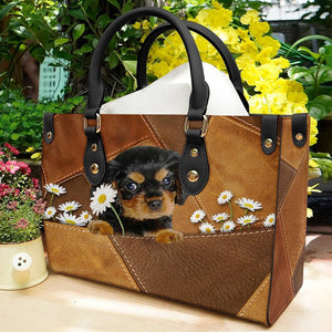 Cavalier King Charles Spaniel 2 Holding Daisy Leather Bag
