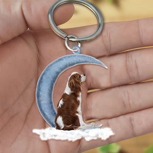 Cavalier King Charles Spaniel On The Moon Flat Acrylic Keychain