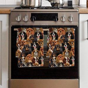 A Bunch Of Cavalier King Charles Spaniels Kitchen Towel