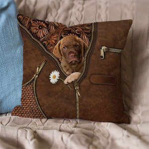 Chesapeake Bay Retriever Holding Daisy Pillow Case