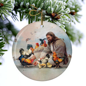 God Surrounded By Chickens Porcelain/Ceramic Ornament