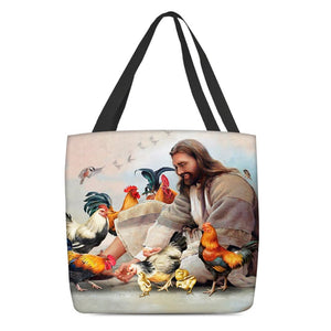 Jesus Surrounded By Chickens Tote Bag