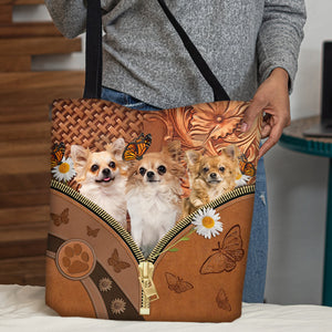 Chihuahua Daisy Flower And Butterfly Tote Bag