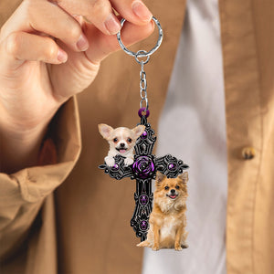 Chihuahua08 Pray For God Acrylic Keychain