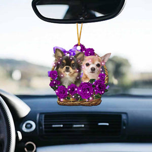 Chihuahua1 Purple Rose Wicker Basket Car Hanging Ornament
