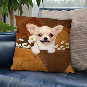 Chihuahua Holding Daisy Pillow Case