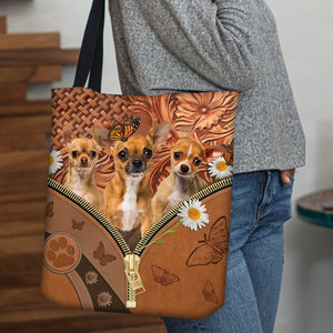 Chihuahua 2 Daisy Flower And Butterfly Tote Bag