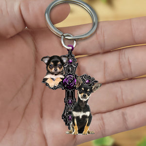 Chihuahua 3 Pray For God Acrylic Keychain
