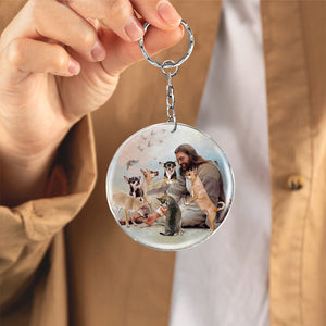 Jesus Surrounded By Chihuahuas-Round Resin Epoxy Metal Keychain