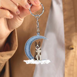 Chocolate Border Collie On The Moon Flat Acrylic Keychain