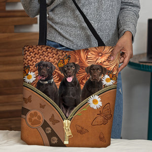 Chocolate Labrador Daisy Flower And Butterfly Tote Bag