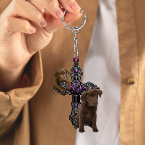 Chocolate Labrador Pray For God Acrylic Keychain