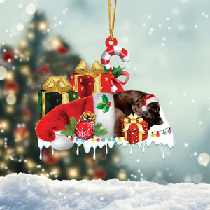 Chocolate labrador Merry Christmas Hanging Ornament-0211