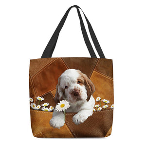 Clumber Spaniel Holding Daisy All Over Printed Tote Bag