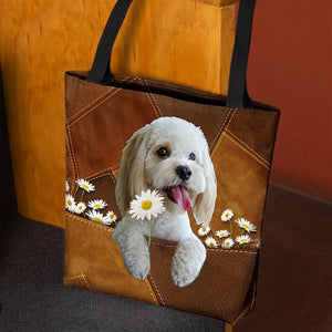 Cockapoo Holding Daisy All Over Printed Tote Bag