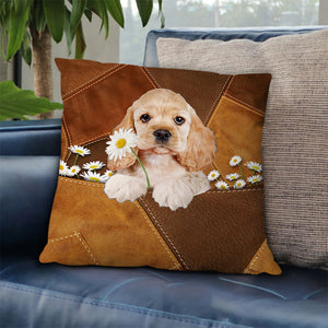 Cocker Spaniel Holding Daisy Pillow Case