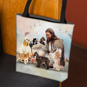 Jesus Surrounded By Cocker Spaniels Tote Bag