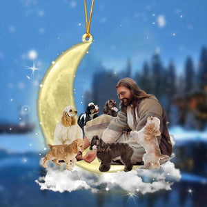 Jesus Surrounded By Cocker Spaniels On The Moon Ornament
