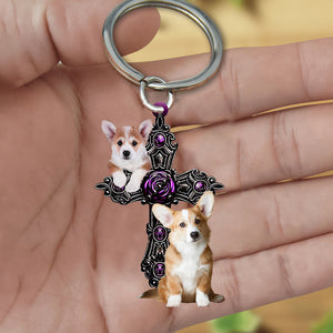 Corgi Pray For God Acrylic Keychain
