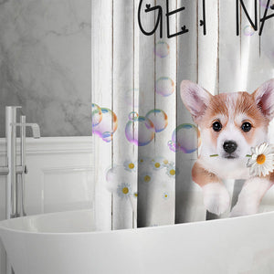 Corgi Get Naked Daisy Shower Curtain