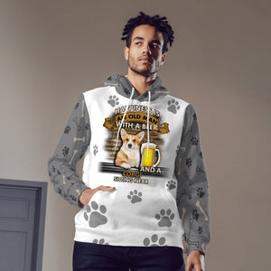 Happiness Is An Old Man With A Beer And A Corgi Hoodie