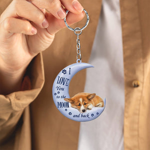 Corgi I Love You To The Moon And Back Flat Acrylic Keychain