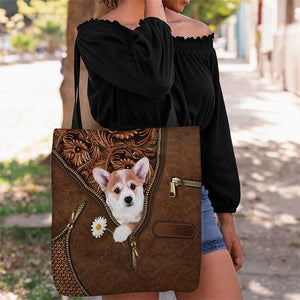 Corgi Holding Daisy Tote Bag