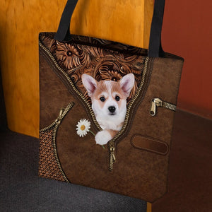 Corgi Holding Daisy Tote Bag