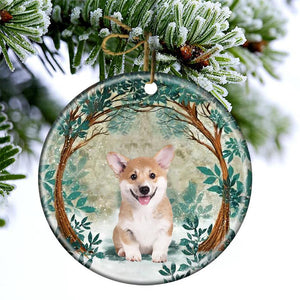 Corgi Among Forest Porcelain/Ceramic Ornament