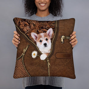 Corgi Holding Daisy Pillow Case