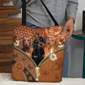 Dachshund Daisy Flower And Butterfly Tote Bag