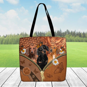 Dachshund Daisy Flower And Butterfly Tote Bag