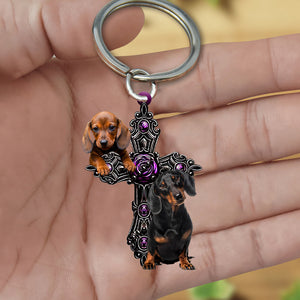 Dachshund Pray For God Acrylic Keychain