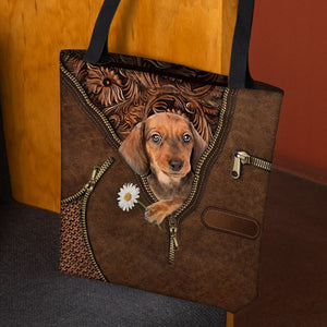 Dachshund 3 Holding Daisy Tote Bag