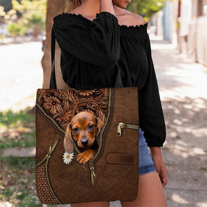 Dachshund Holding Daisy Tote Bag