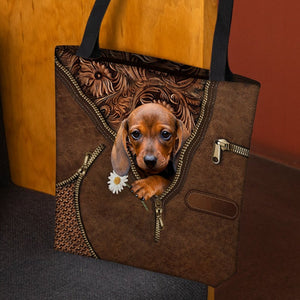 Dachshund Holding Daisy Tote Bag