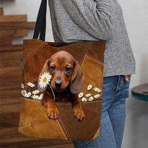 Dachshund Holding Daisy All Over Printed Tote Bag