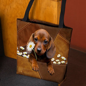 Dachshund Holding Daisy All Over Printed Tote Bag