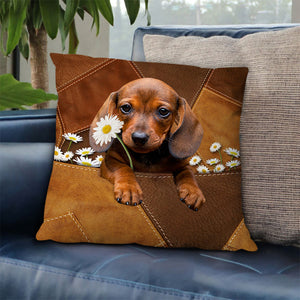 Dachshund Holding Daisy Pillow Case
