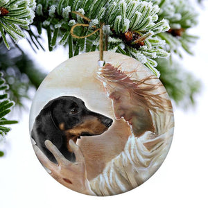 New Release - Dachshund 02 With God Porcelain/Ceramic Ornament