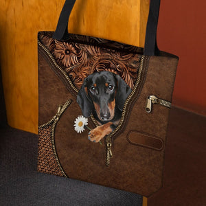 Dachshund 2 Holding Daisy Tote Bag